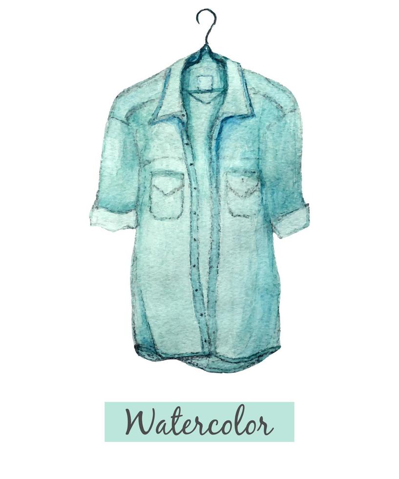 mão aquarela desenhar camisa jeans azul isolada no fundo branco vetor