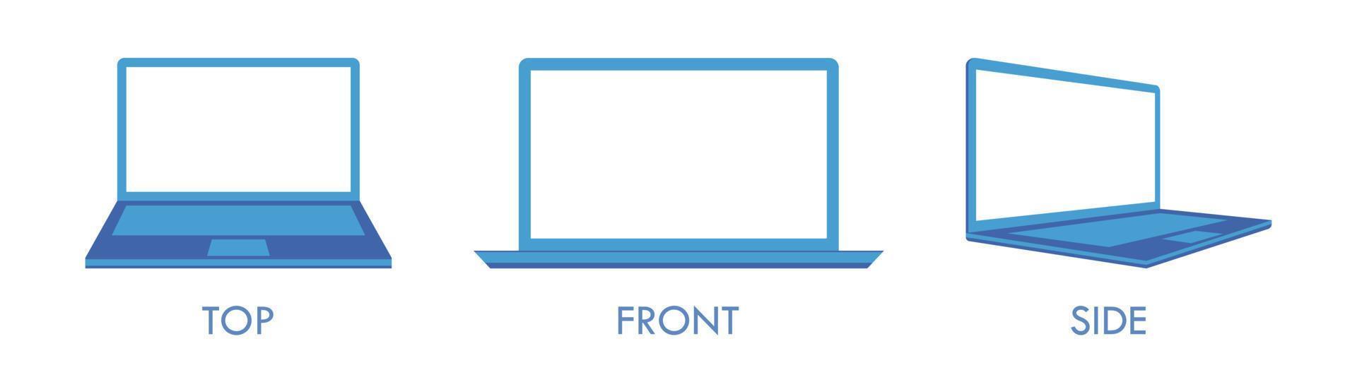 conjunto de ilustração de ícone de vetor de perspectiva de laptop plano dos desenhos animados