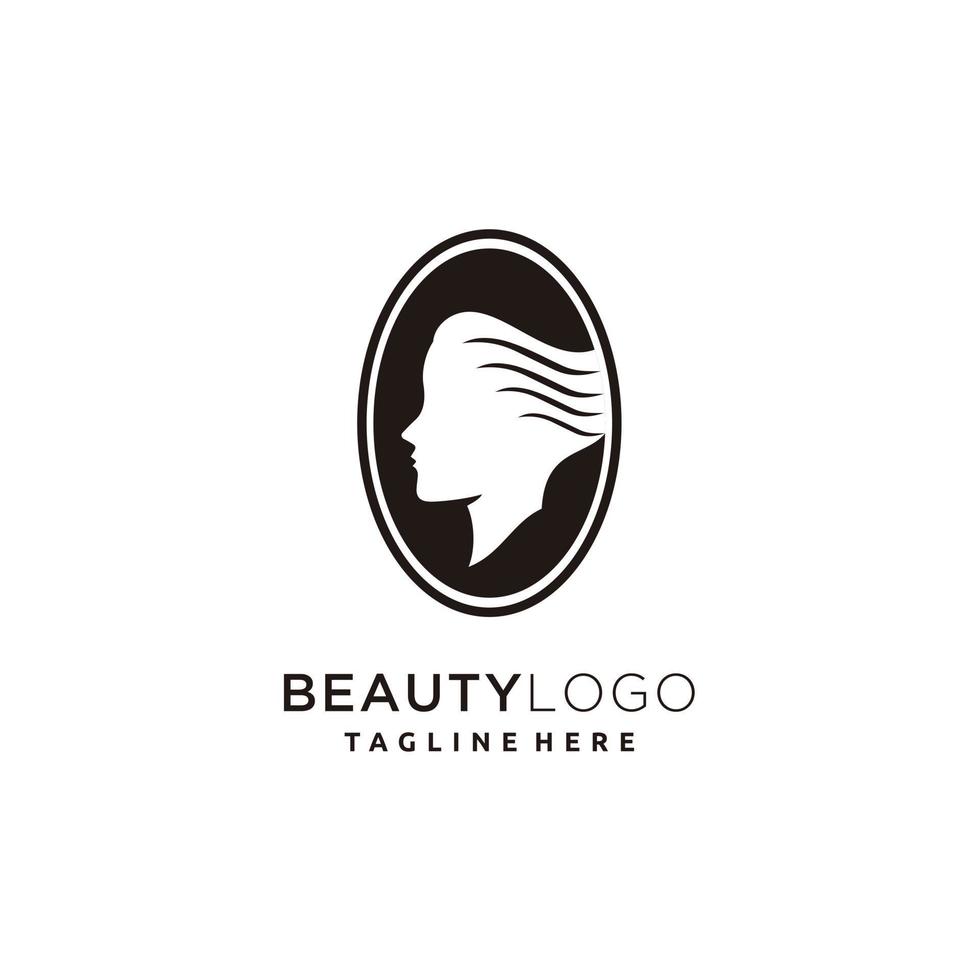 salão de beleza rosto minimalista design de logotipo oval vintage ícone vetor