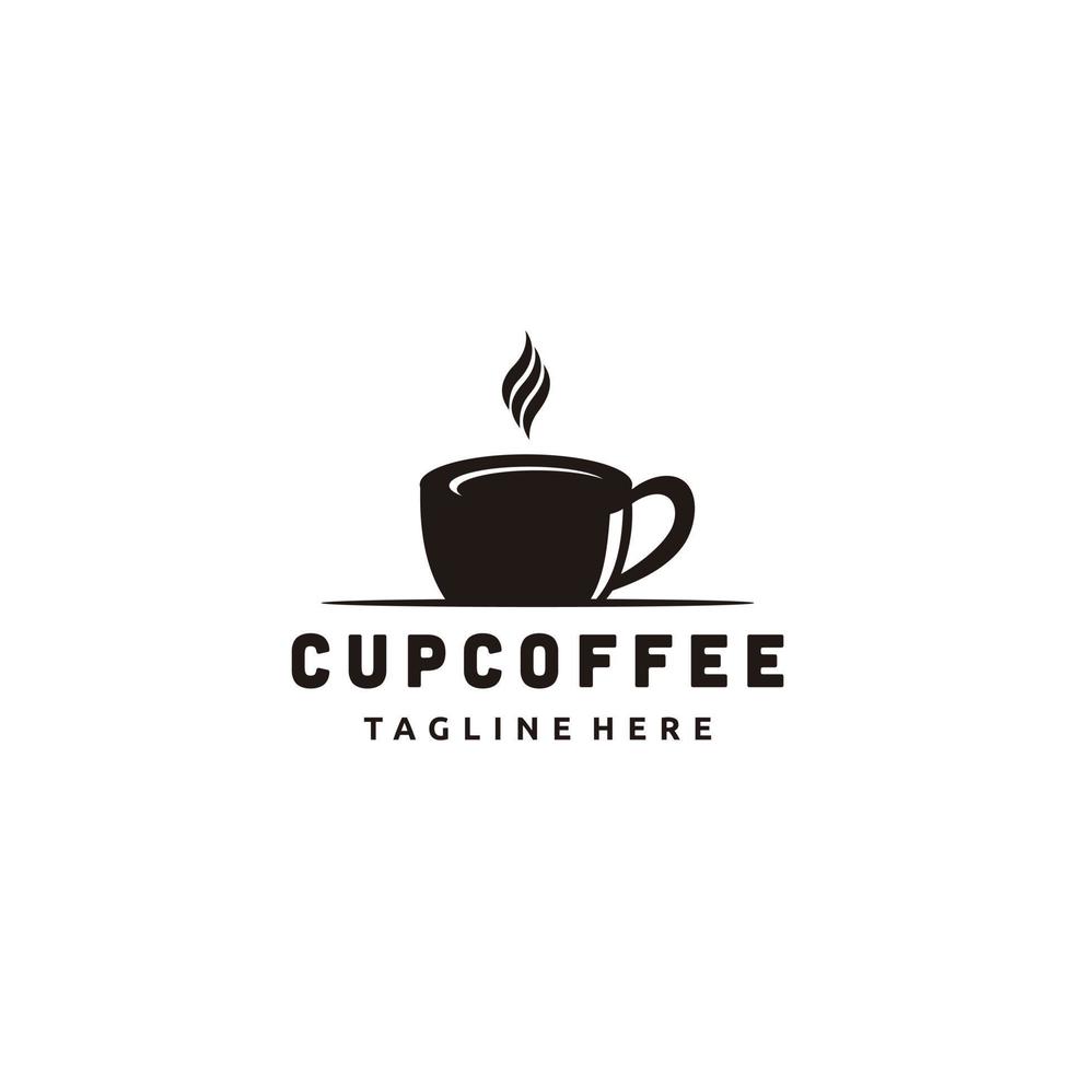 gráfico de logotipo de caneca de café em grão, fumaça e xícara de café vetor