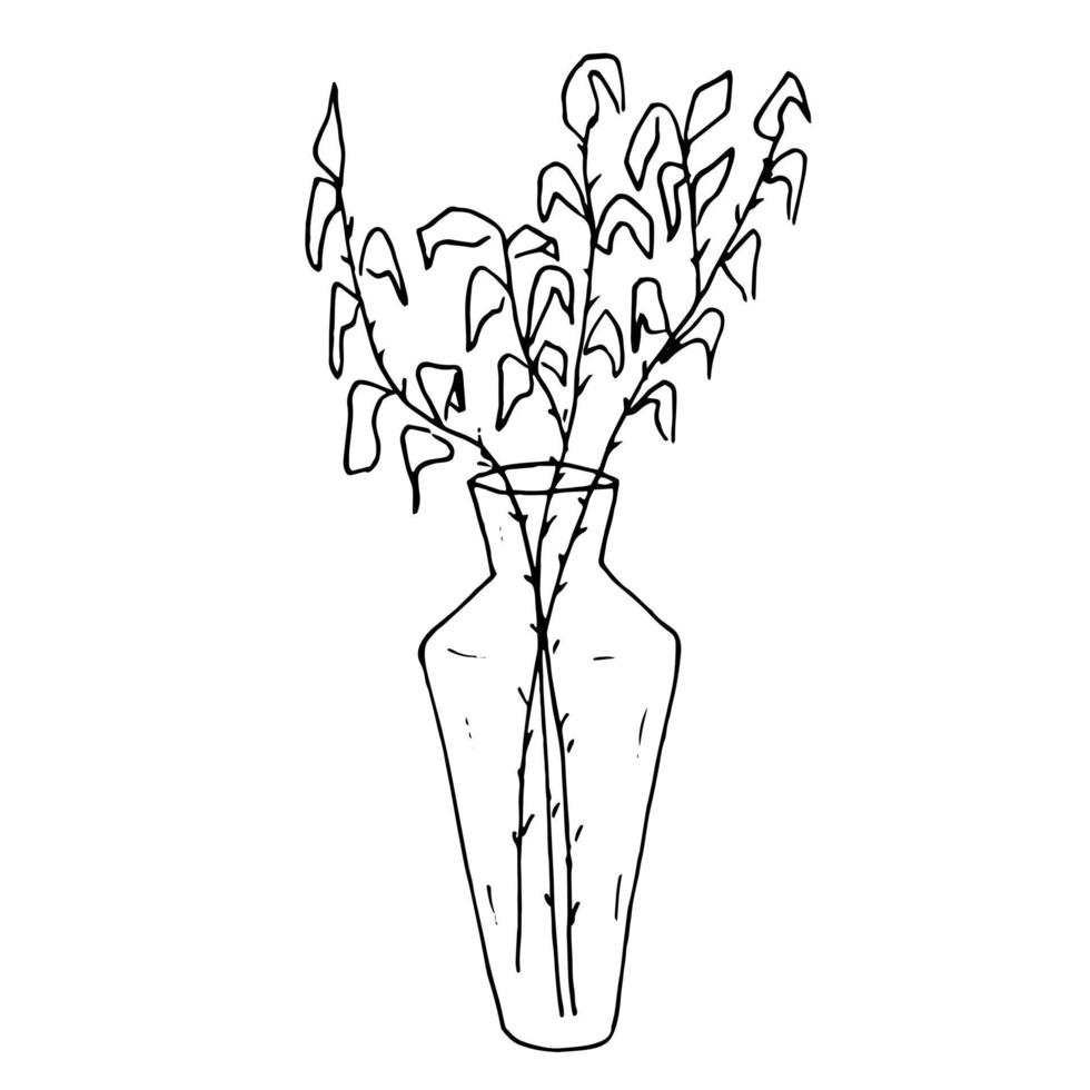 plantas de illustration.house botânicas em potes em vasos com flores. estilo rabisco. vetor