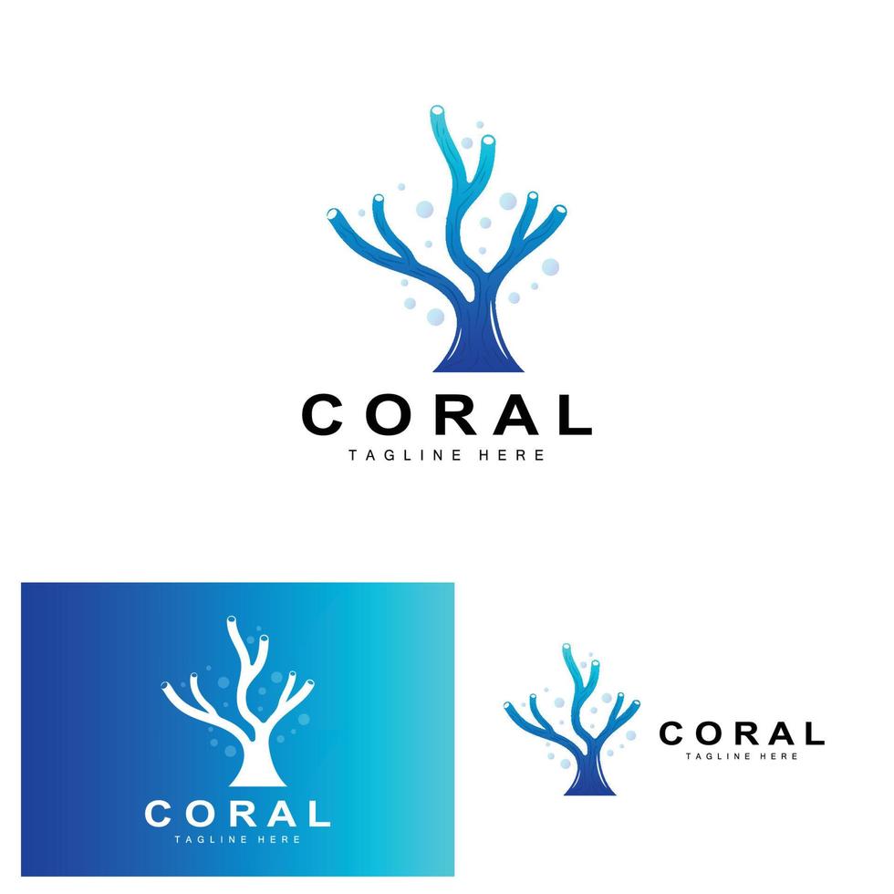 logotipo coral, plantas marinhas colocam animais marinhos, vetor oceano, ícones de algas marinhas