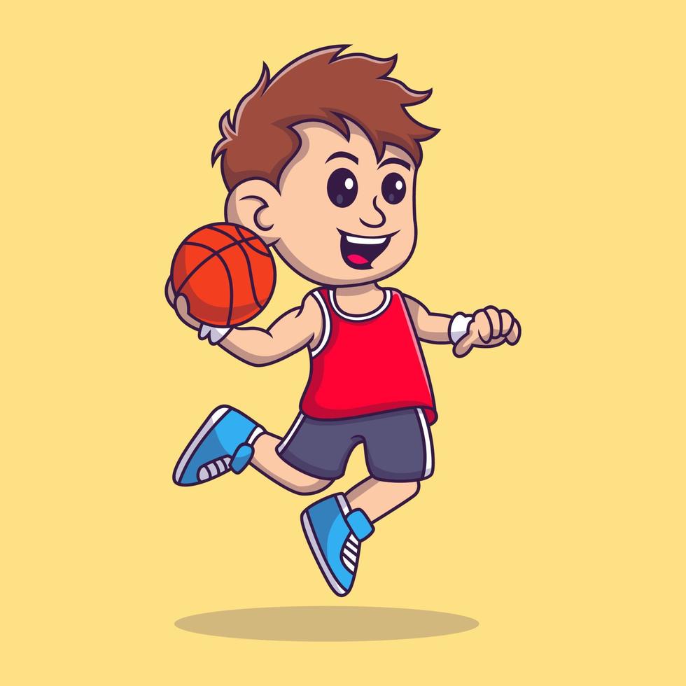 menino está jogando ilustração de basquete vetor