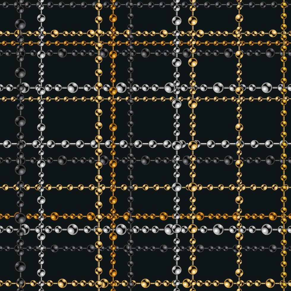 correntes tartan sem costura padrão com correntes de bola de metal em um fundo preto. ouro, prata, cores de aço preto. ilustração vetorial para impressão, tecido, ilustração têxtil.vetor. vetor