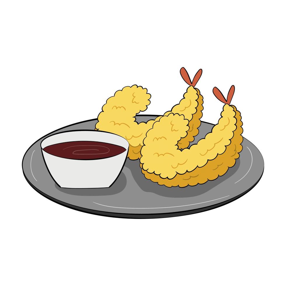 tempura ou ilustração isolada do vetor de camarão frito.