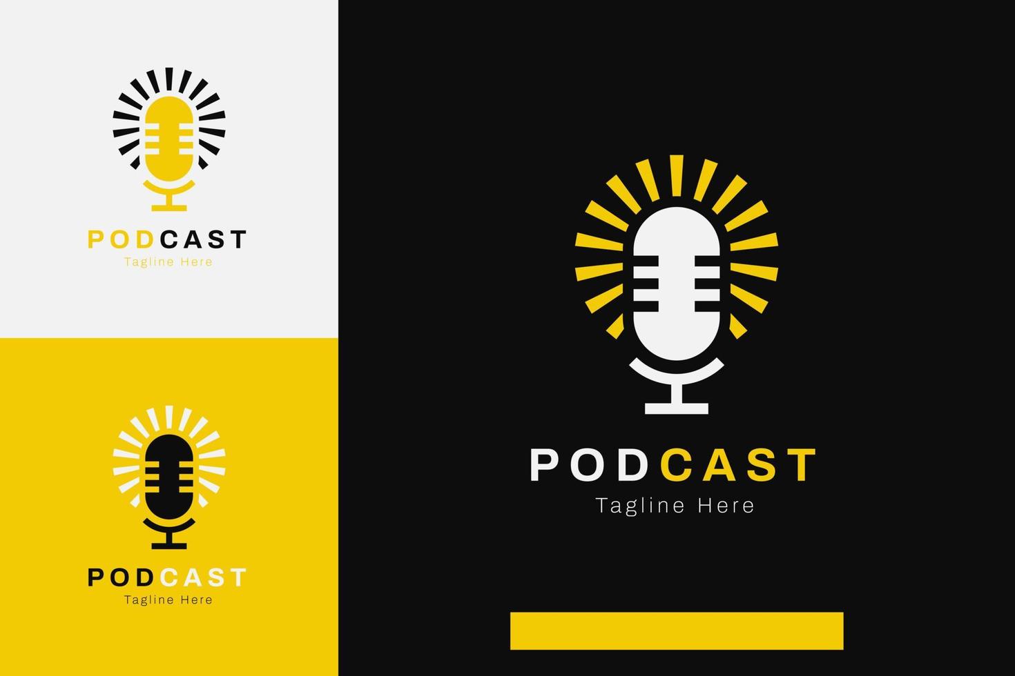 conjunto de modelo de design de vetor de logotipo de microfone de podcast com estilo de cor diferente