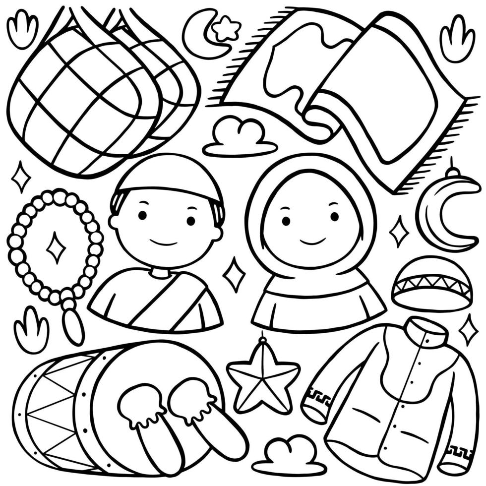 Doodle do Ramadã em estilo de arte de linha vetor