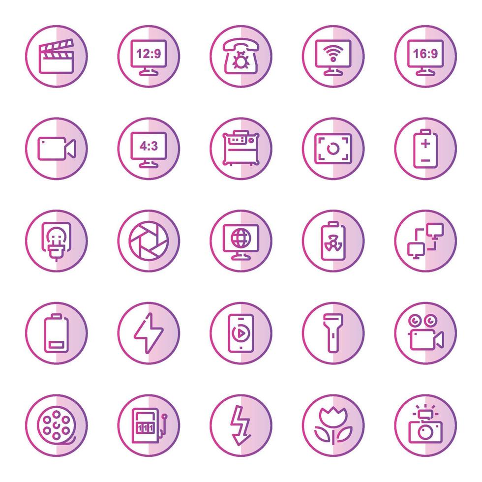 ícones de contorno de cor roxa para dispositivos. vetor