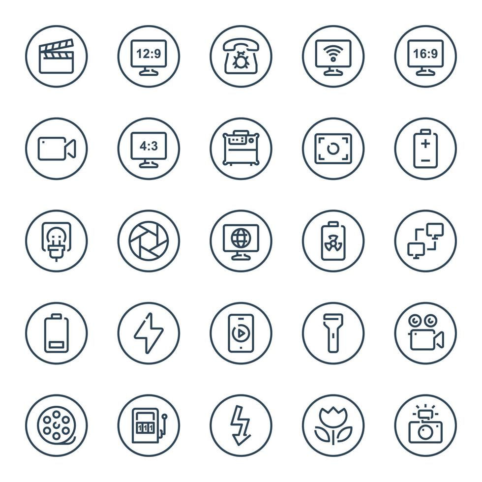 ícones de contorno do círculo para dispositivos. vetor