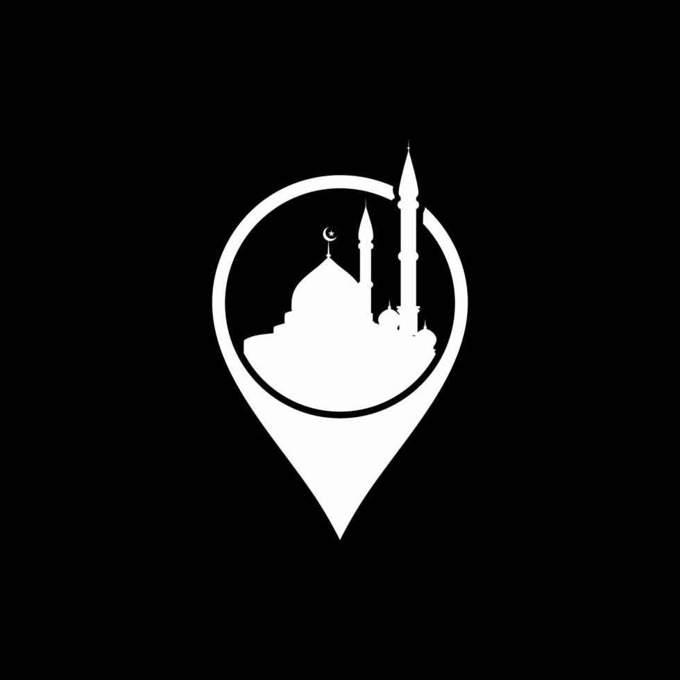 silhueta de localização de mesquita para ícone, símbolo, aplicativos, site, logotipo ou elemento de design gráfico. ilustração vetorial vetor
