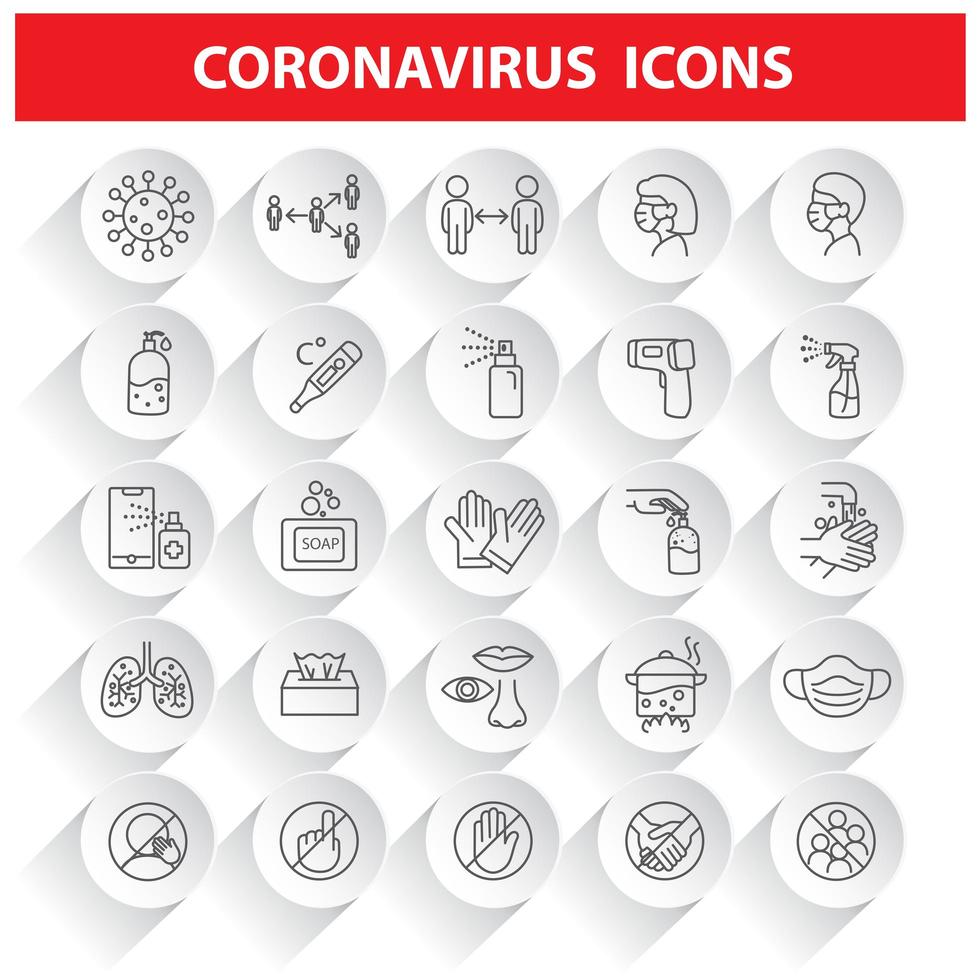 conjunto de ícones de linha de coronavírus. vetor
