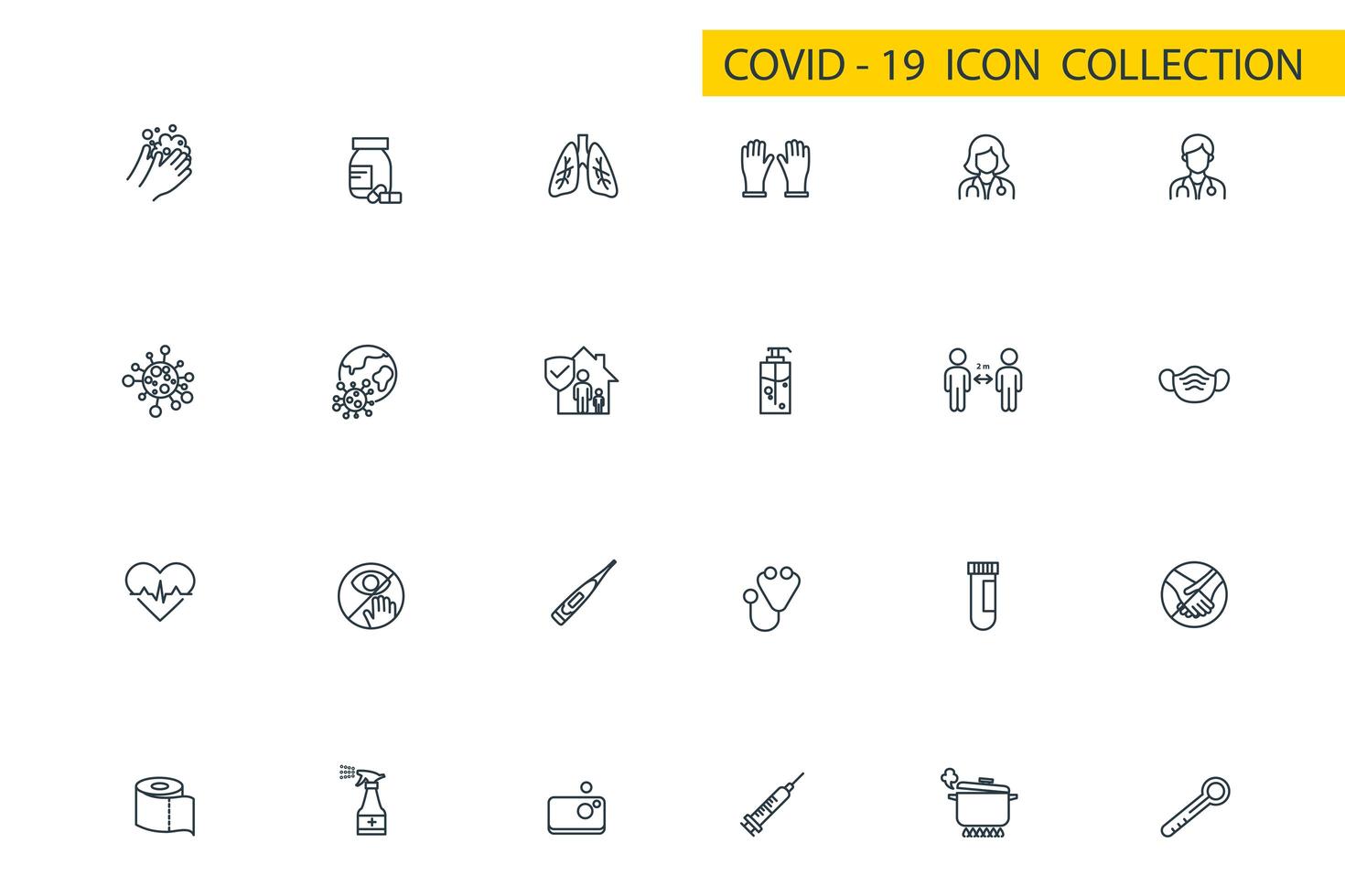 coronavírus, ícone covid-19 definido em design gráfico de ilustração vetorial de estilo de linha fina vetor