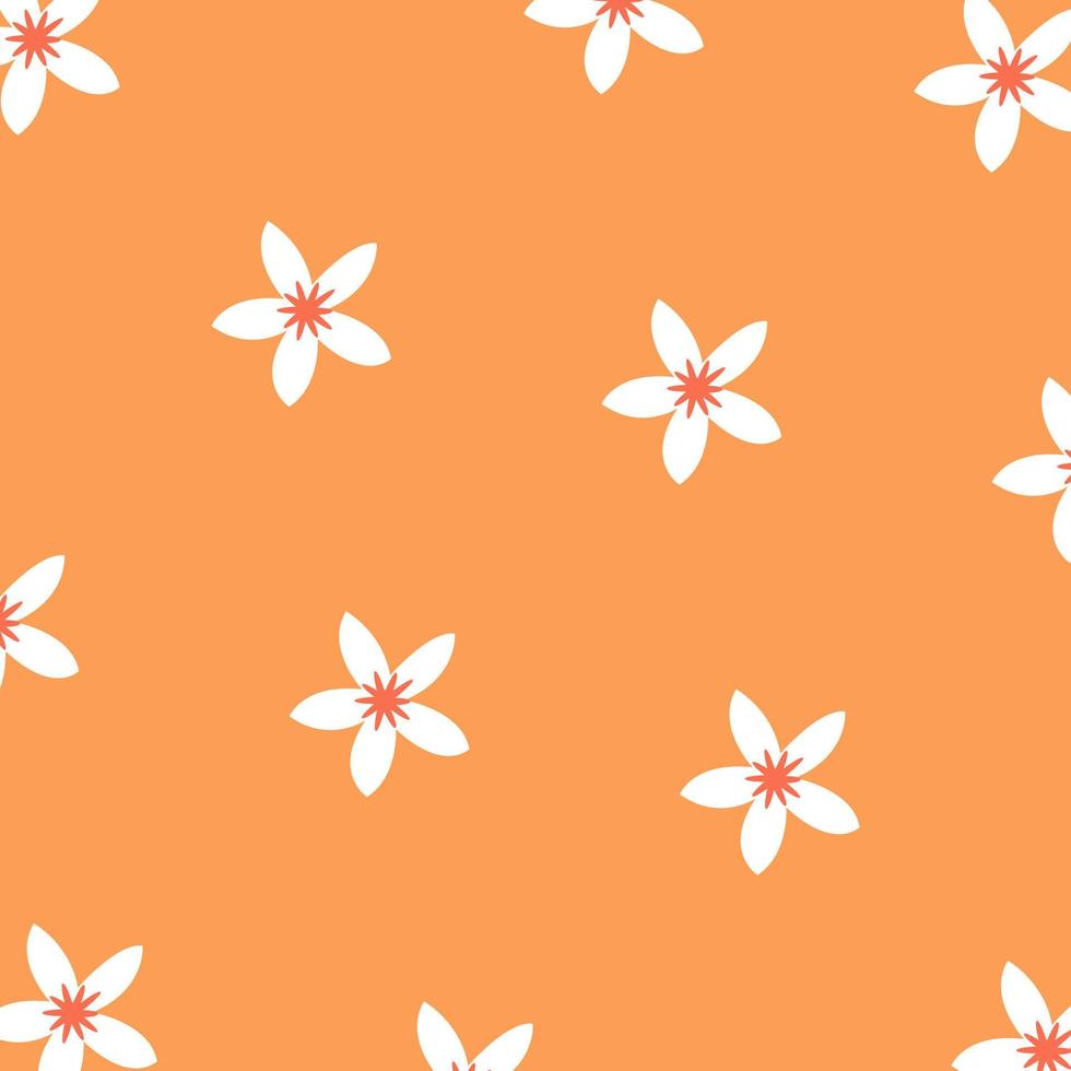vetor laranja sem costura padrão com flores brancas