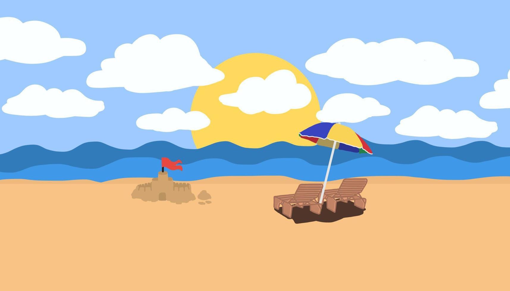 fundo de praia em estilo simples de desenho animado vetor