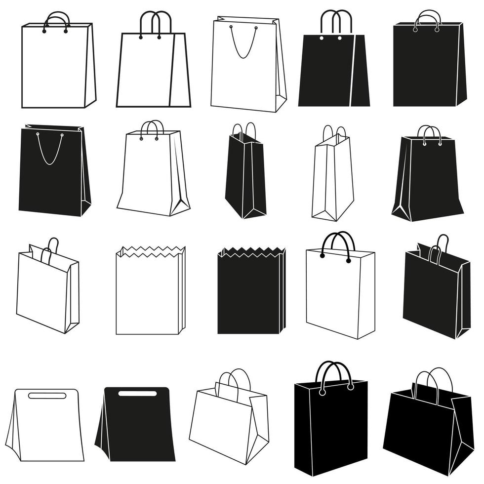 conjunto de vetores de ícone de saco de papel. coleção de sinal de ilustração de pacote. símbolo ou logotipo do pacote.