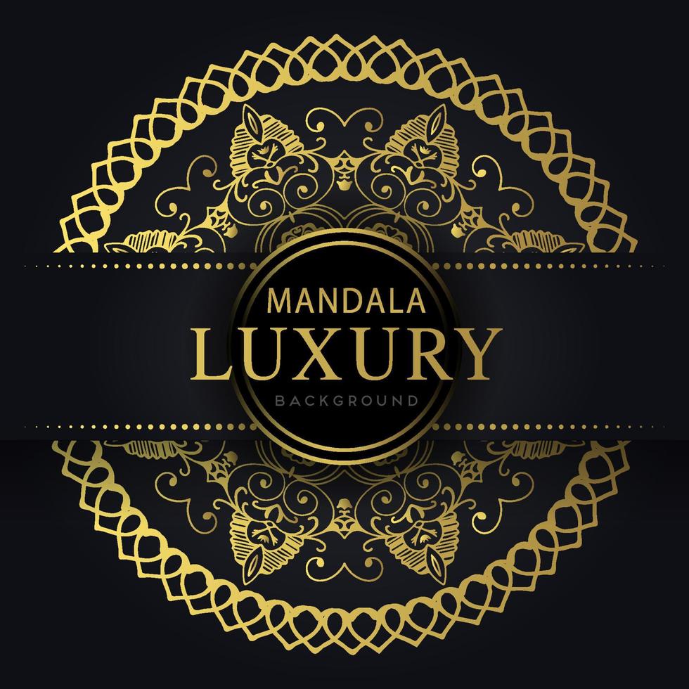 mandala de luxo dourada com um design elegante de fundo preto para convite de aniversário henna vetor