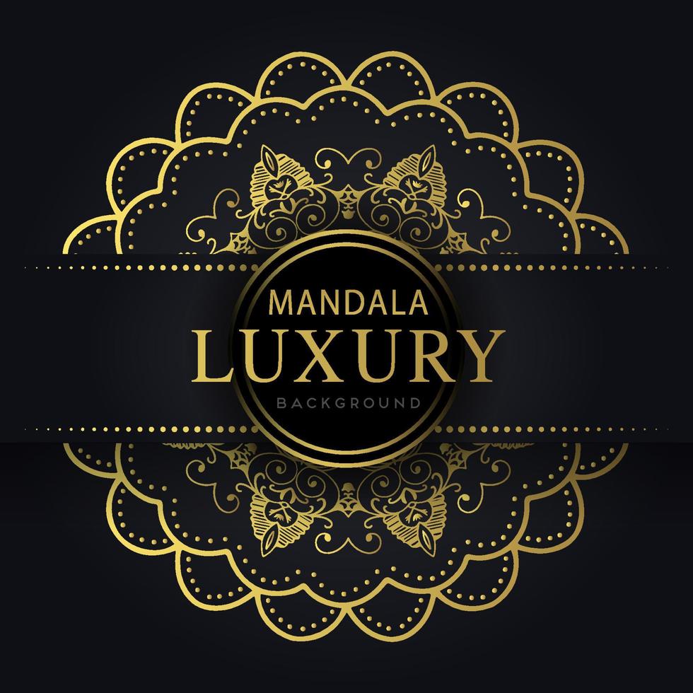 mandala de luxo dourada com um design elegante de fundo preto para convite de aniversário henna vetor