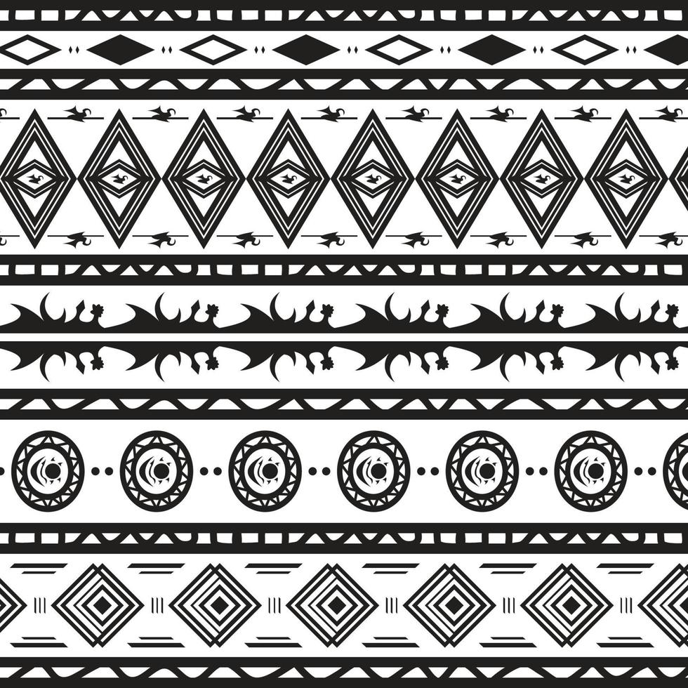 arte tradicional feita sob encomenda, padrão de caçador tribal de selva étnica fundo branco preto adequado para pano de impressão e embalagem vetor