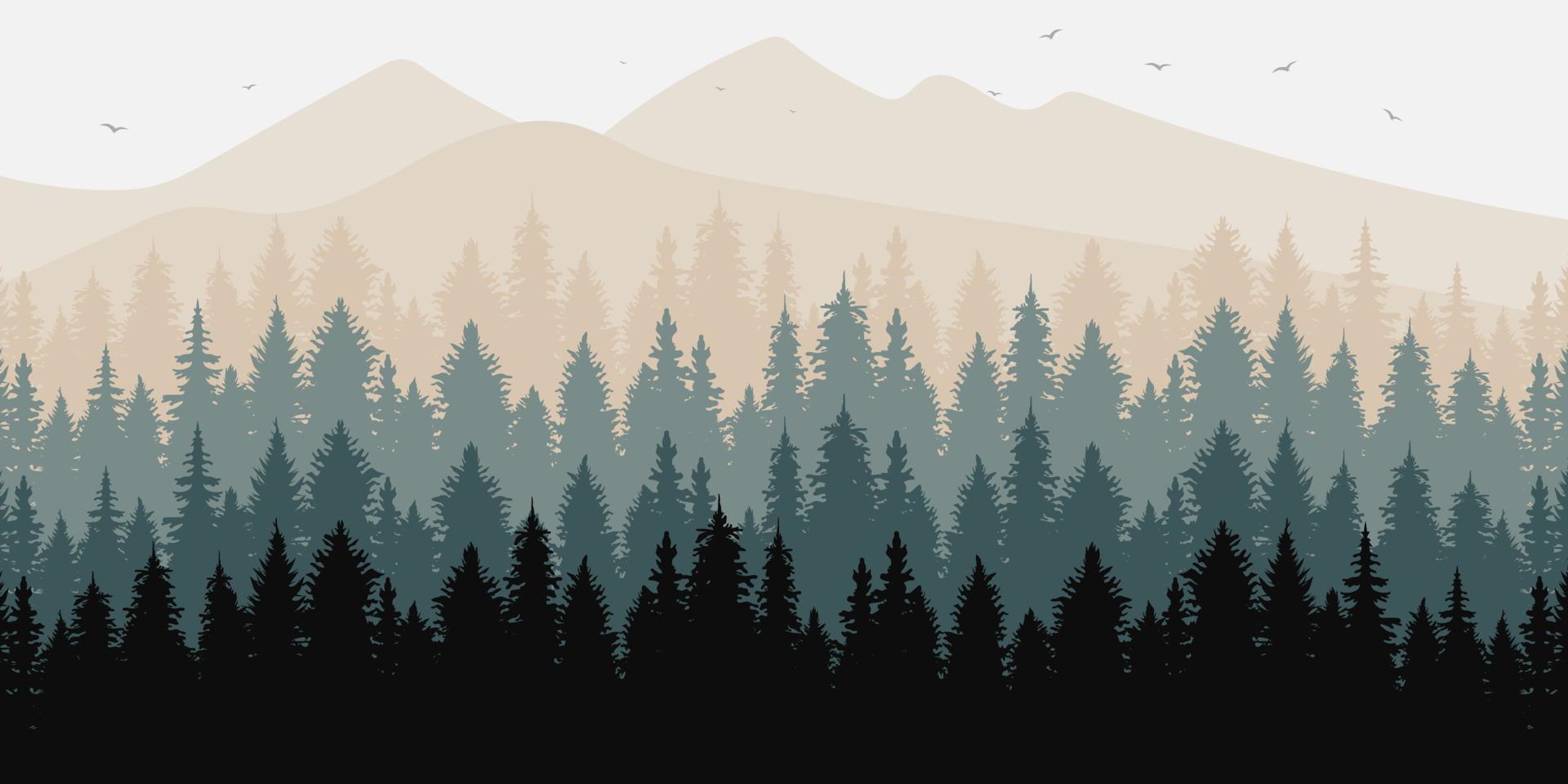 paisagem natural de montanhas e floresta de pinheiros vetor