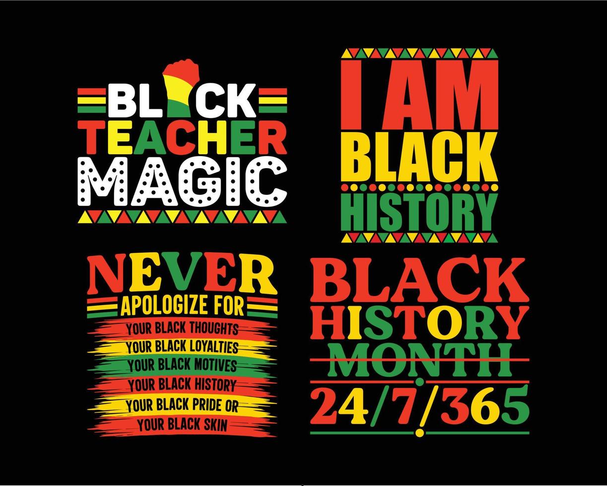 conjuntos de design de camiseta do mês da história negra. eu sou a história negra, magia do professor negro, mês da história negra pro download vetor