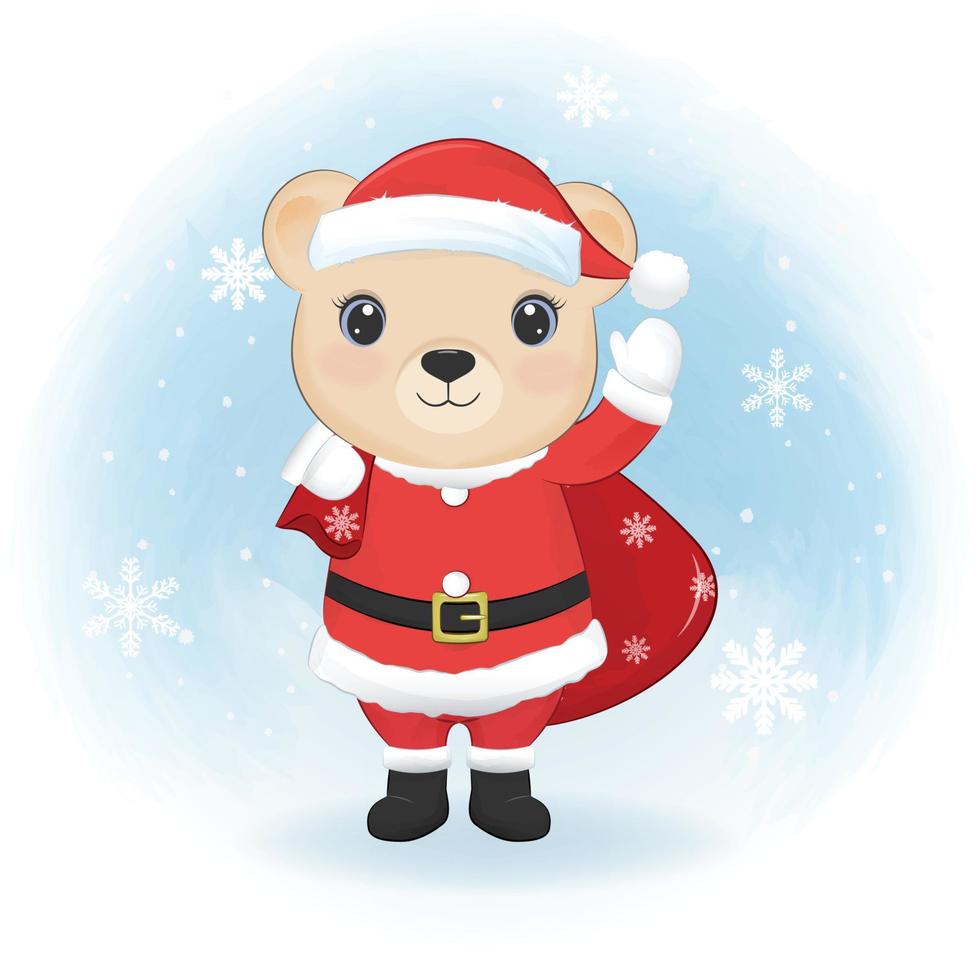 urso fofo na ilustração de temporada de natal de fantasia de papai noel vetor