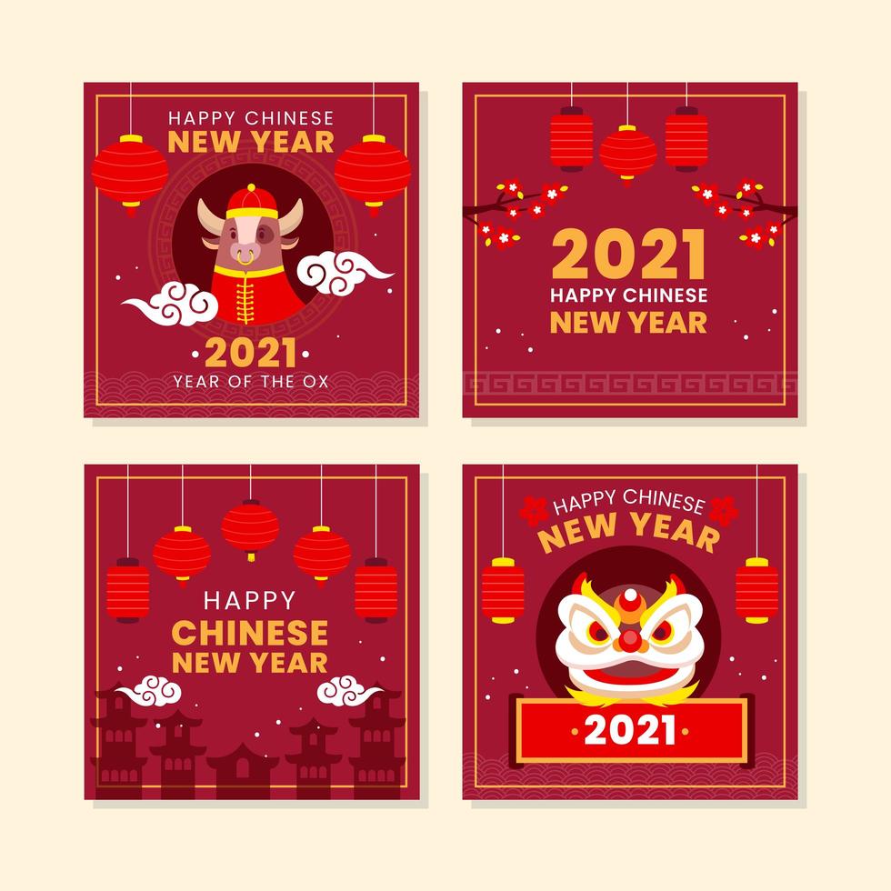 dança fofa do leão do boi para o ano novo chinês vetor