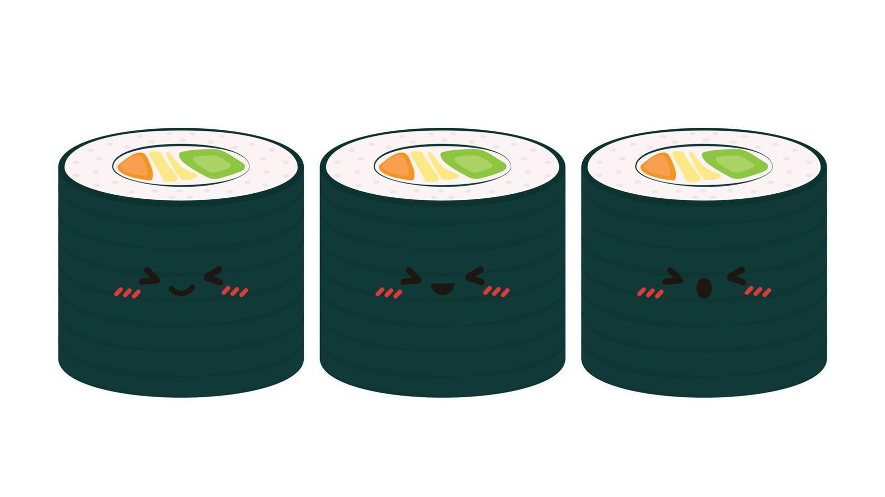 design de personagens de sushi. vetor de sushi e pauzinhos. sushi em fundo branco.