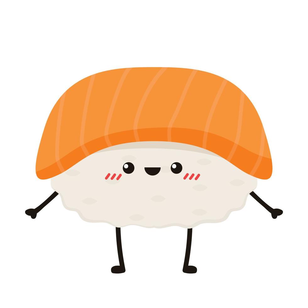 vetor de sushi. sushi em fundo branco. vetor de sushi de salmão. personagem wasabi.