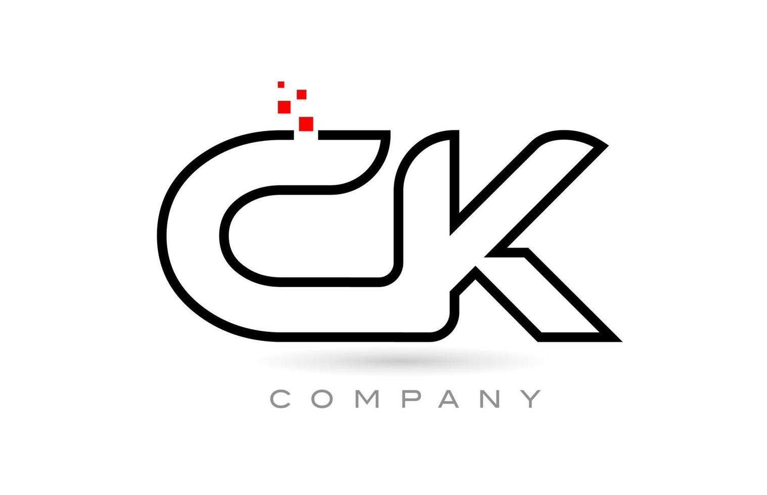 ck conectado design de combinação de ícone de logotipo de letra do alfabeto com pontos e cor vermelha. modelo criativo para empresa e negócios vetor