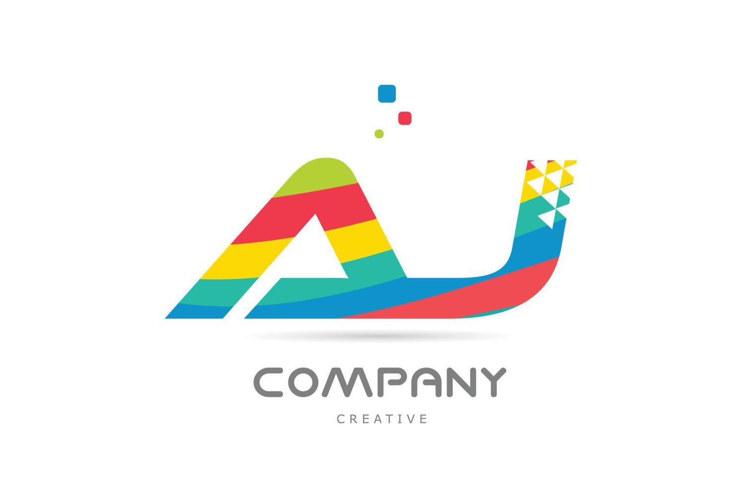 design de ícone do logotipo da letra do alfabeto colorido aj. design de modelo criativo colorido para empresa ou negócio vetor