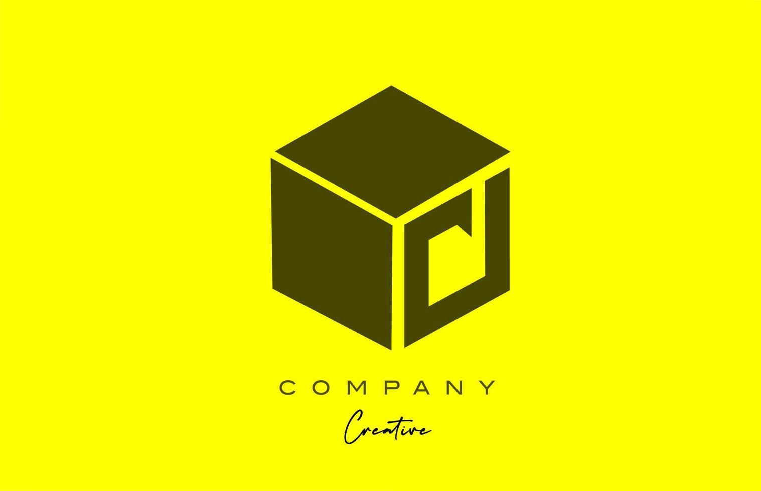 projeto do ícone do logotipo da letra do alfabeto da letra d preto amarelo. modelo de design de cubo criativo para empresa e negócios vetor