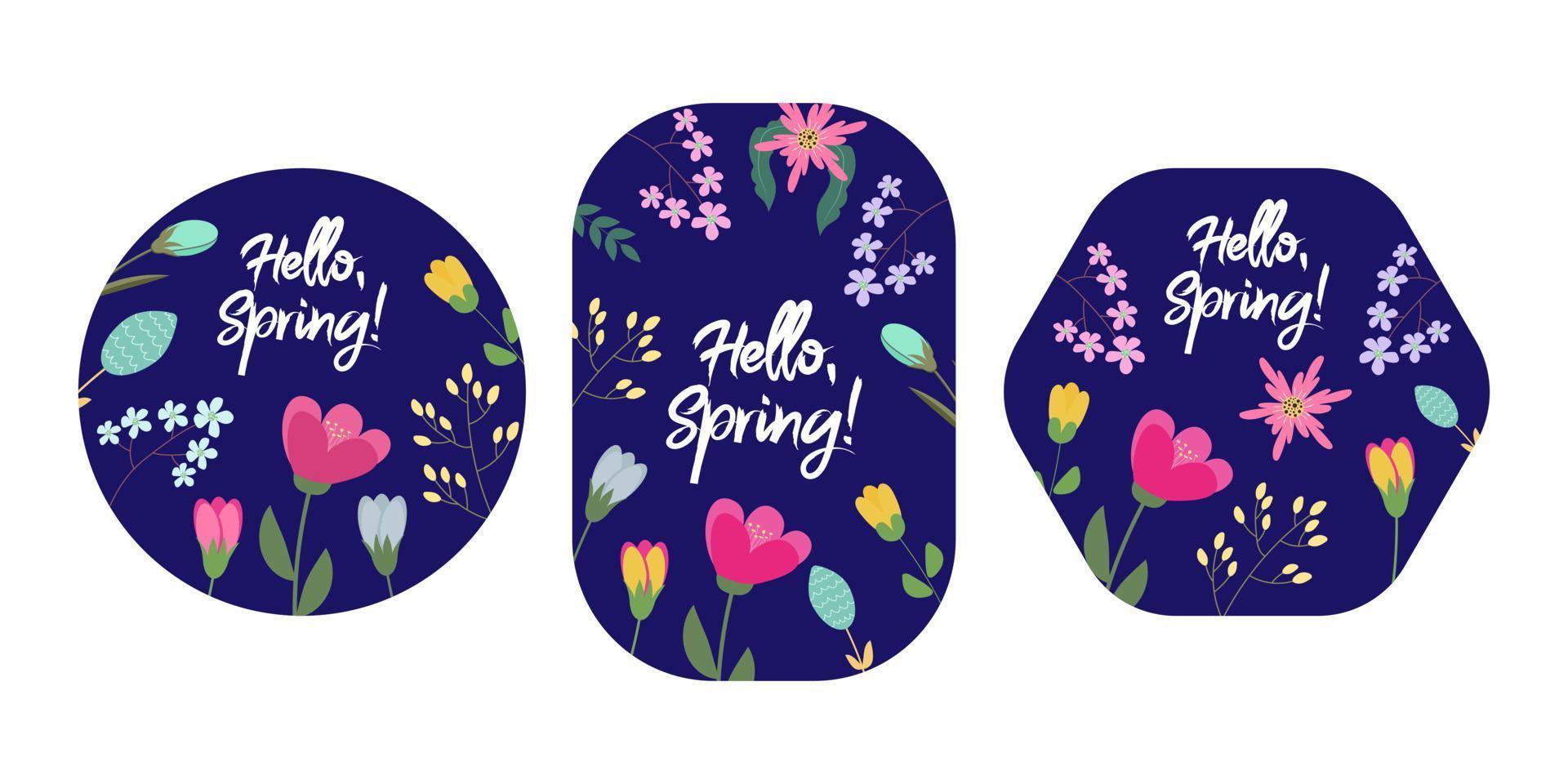 rótulos de flores de primavera. conjunto de banner de flores de primavera. ilustração vetorial vetor