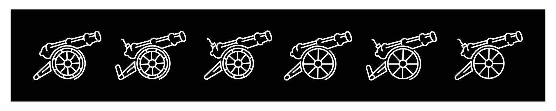 ícone de vetor de design de logotipo de artilharia de canhão, vetor de estoque de símbolo de canhão de museu, ícones para design em fundo preto