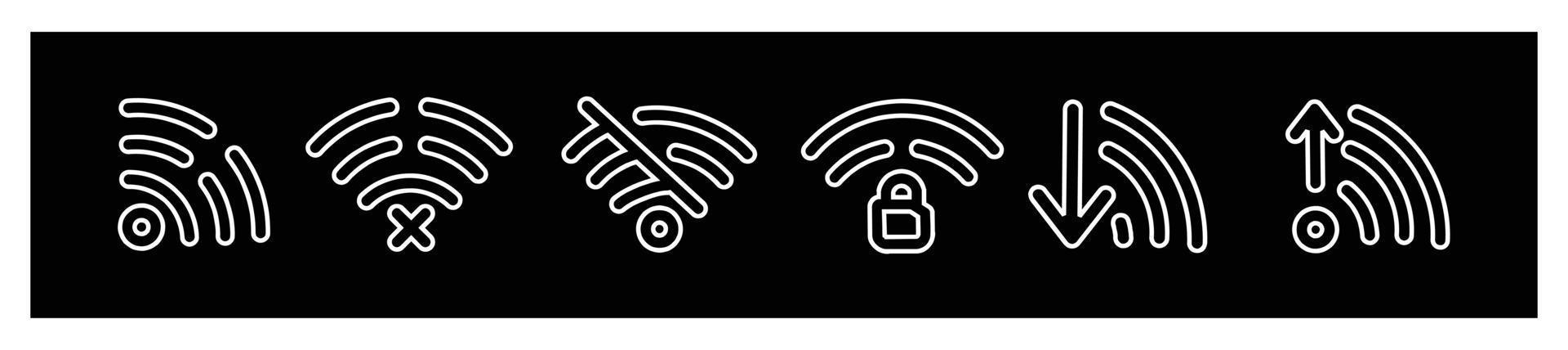 wi-fi set icons flat e wireless connection airwaves,conjunto de diferentes ícones sem fio e wi-fi para design,ícones para design em fundo preto vetor