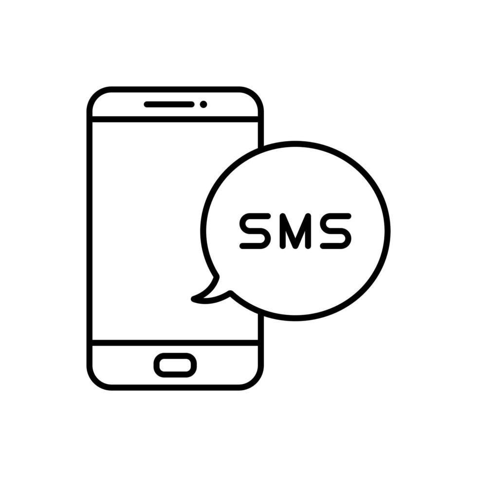 smartphone sms, ícone do conceito de mensagens de telefone móvel em design de estilo de linha isolado no fundo branco. curso editável. vetor