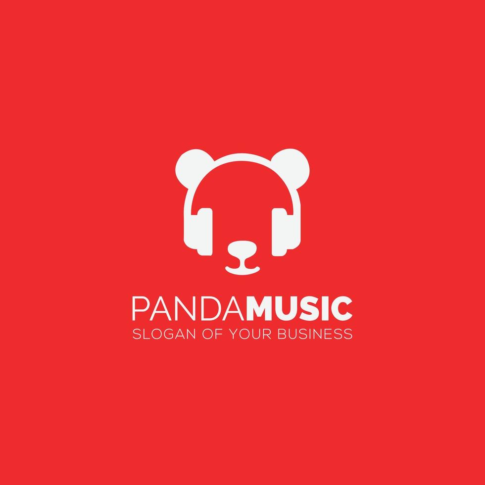 design de logotipo de música panda fofo com fones de ouvido vetor