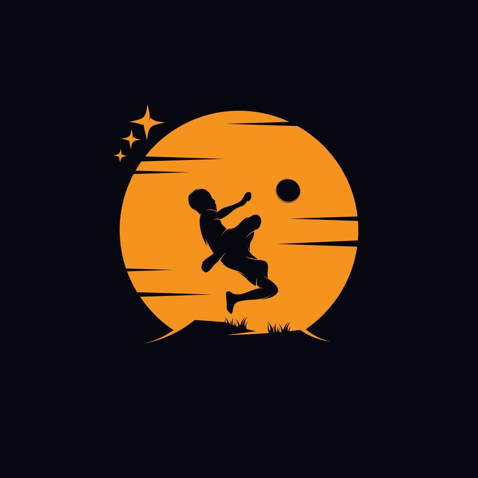 um garotinho jogando futebol na lua vetor