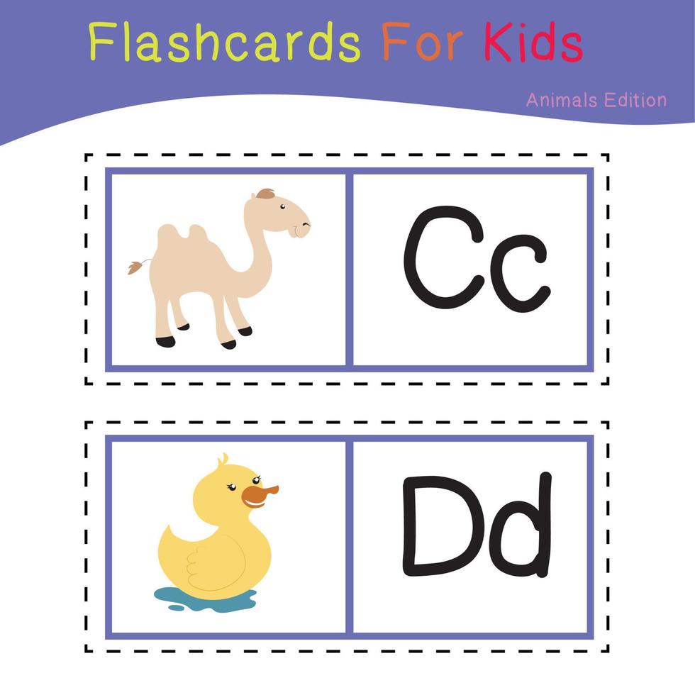 flashcard animal bonito para crianças. Pronto para imprimir. cartão de jogo para impressão. cartão educacional para pré-escola. ilustração vetorial. vetor