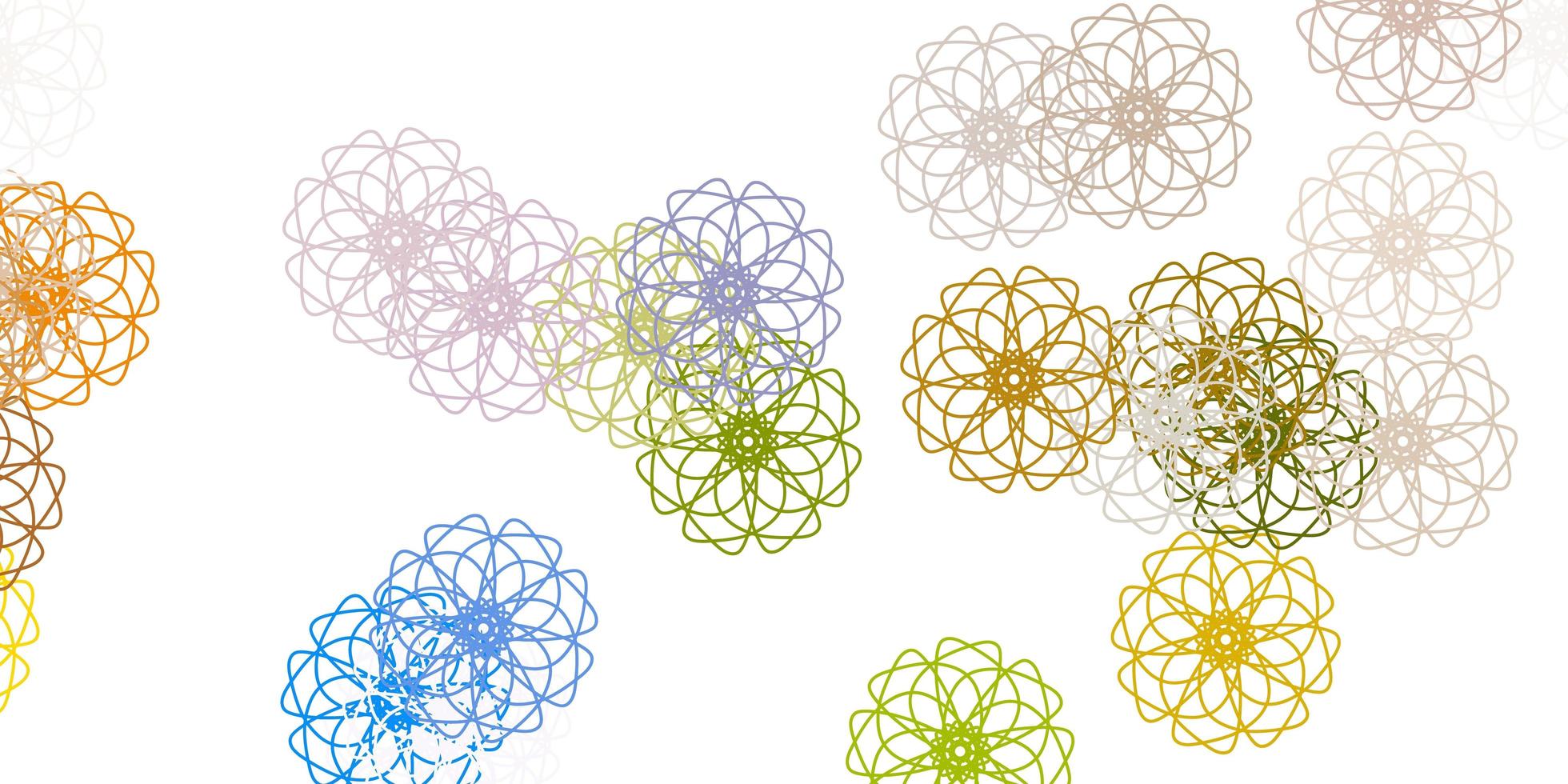 fundo de doodle de vetor azul e amarelo claro com flores.