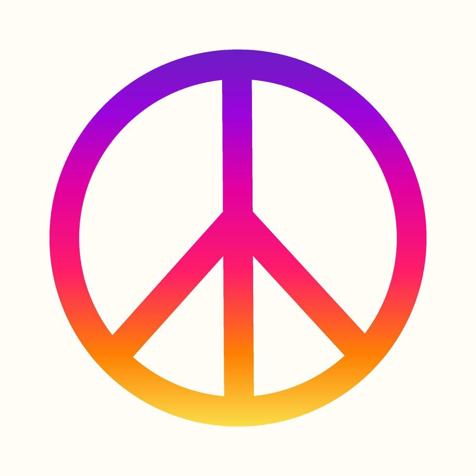 ícone, adesivo no estilo hippie com sinal de paz gradiente de arco-íris vetor
