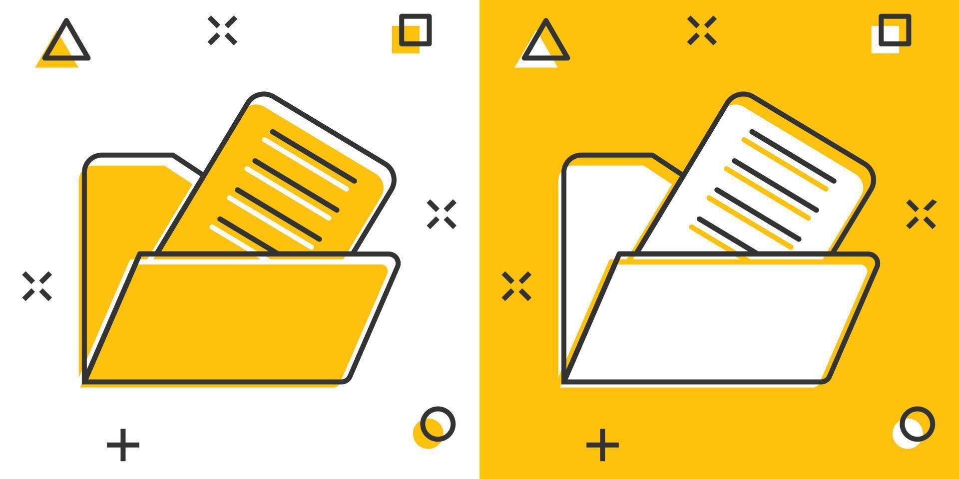 ícone de pasta de arquivo em estilo cômico. documentos arquivar ilustração vetorial dos desenhos animados no fundo isolado. conceito de negócio de efeito de respingo de armazenamento. vetor