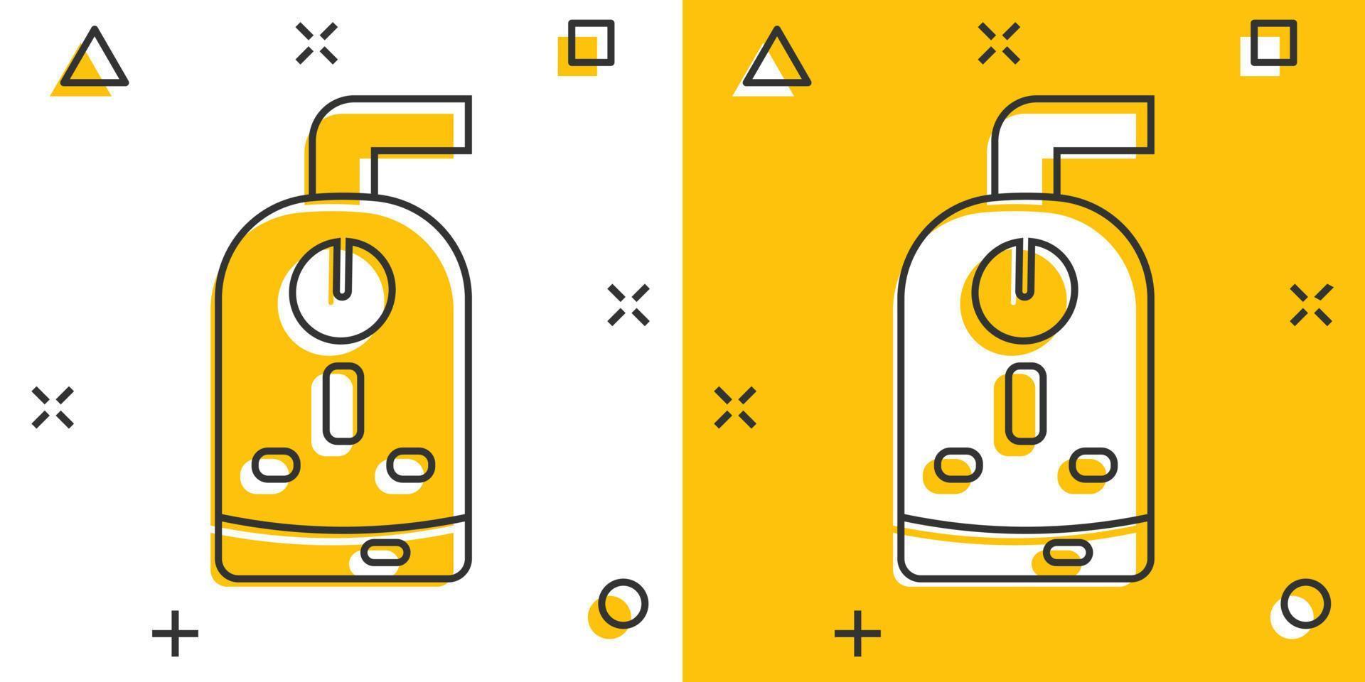 ícone de caldeira a gás em estilo cômico. ilustração em vetor aquecedor dos desenhos animados no fundo isolado. conceito de negócio de sinal de efeito de respingo fervente.