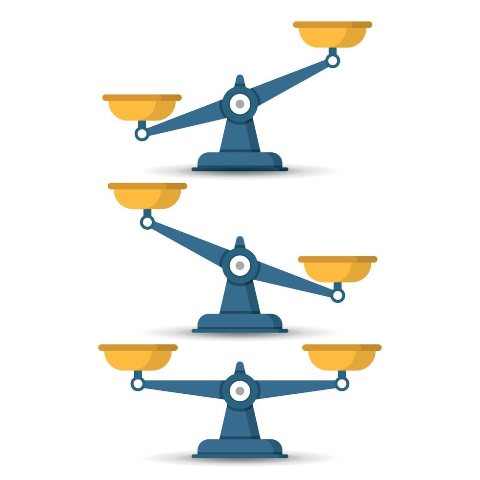 ícones de escala definidos em estilo simples. ilustração em vetor equilíbrio de peso em fundo isolado. conceito de negócio de sinal de comparação de equilíbrio.