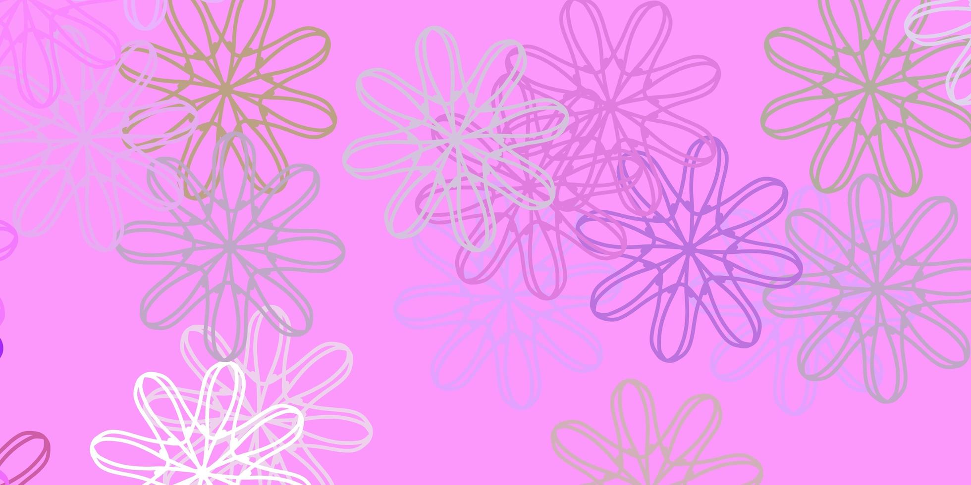 modelo de doodle de vetor rosa e verde claro com flores.