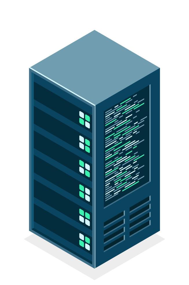 equipamento de servidor isométrico fundo isolado. servidor de nuvem de ilustração 3d isométrica plana. objeto de sala de armazenamento do datacenter. ilustração vetorial vetor