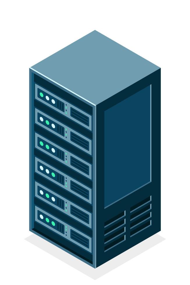 equipamento de servidor isométrico fundo isolado. servidor de nuvem de ilustração 3d isométrica plana. objeto de sala de armazenamento do datacenter. ilustração vetorial vetor