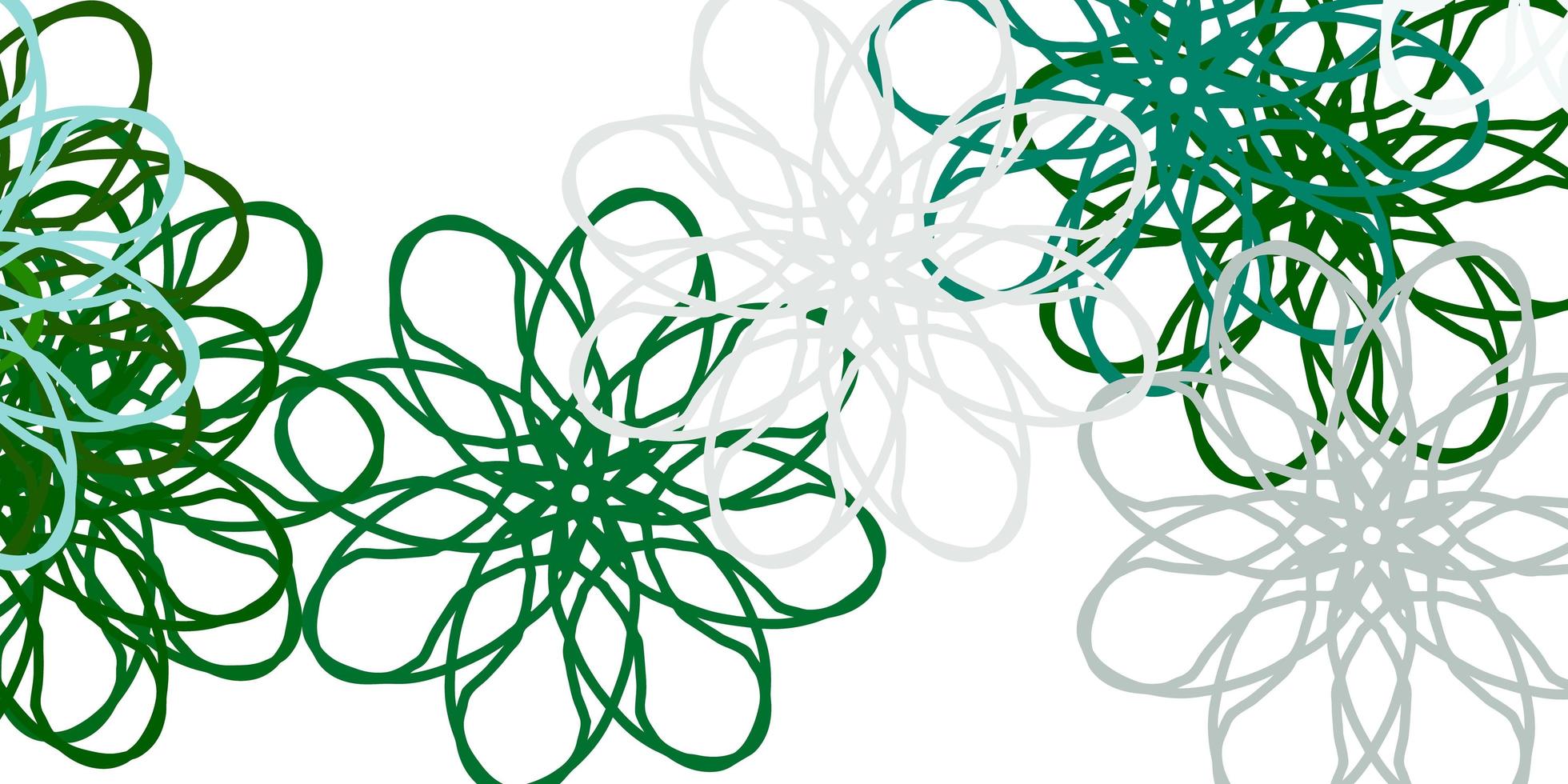 fundo do doodle do vetor verde claro com flores.