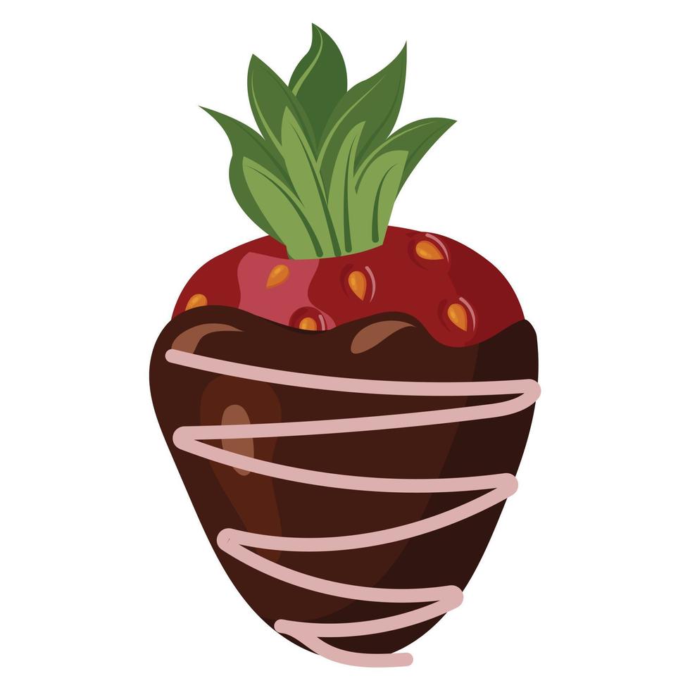 morango em chocolate amargo decorado com ziguezague de glacê de frutas. ilustração vetorial isolada no fundo branco. vetor