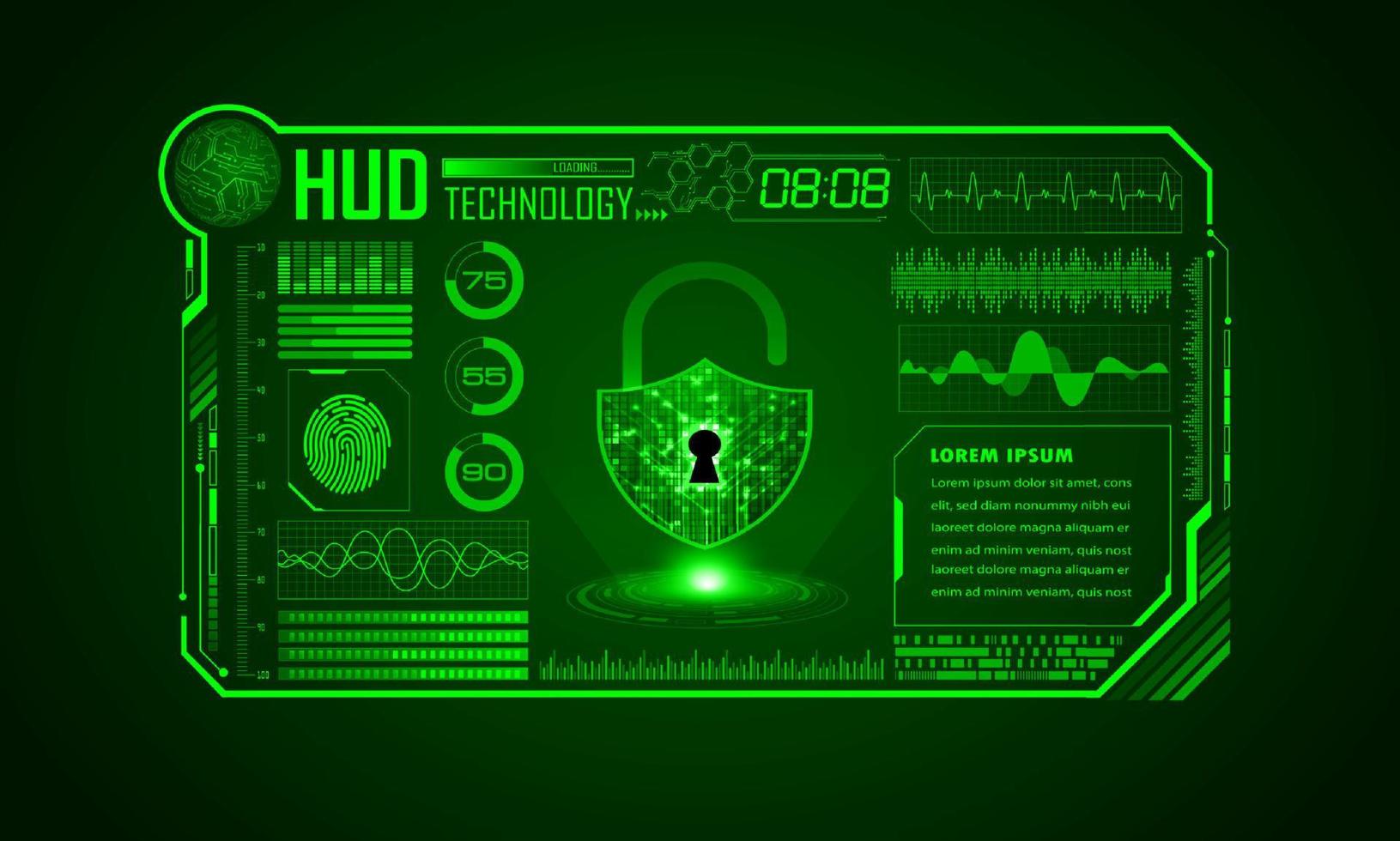 fundo de tela de tecnologia hud moderna com cadeado vetor