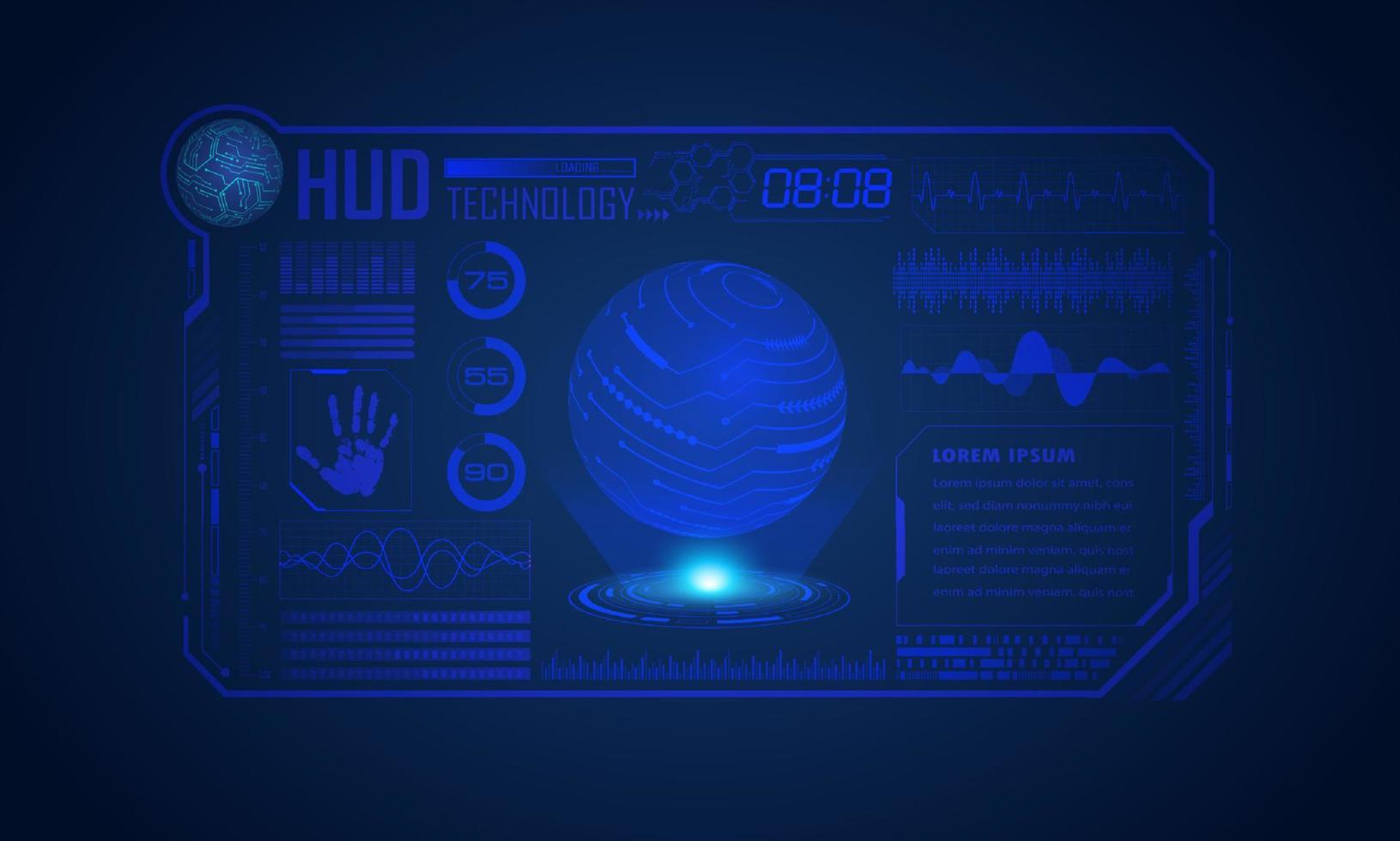 fundo de tela de tecnologia hud moderna com globo azul vetor